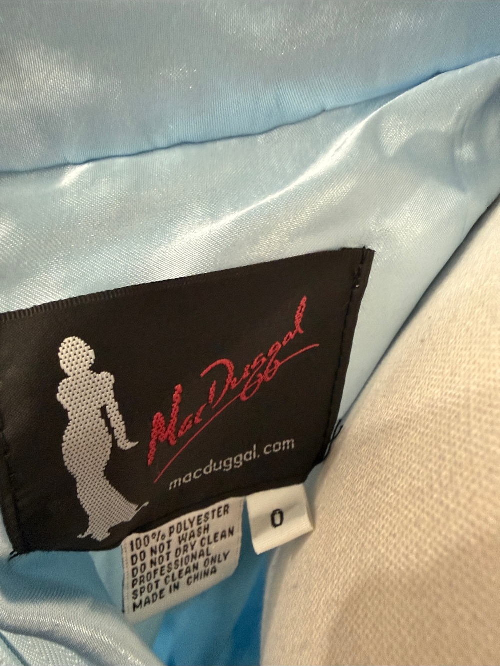 NWT Mac Duggal $498 MSRP Sky Blue Floral Long Sleeve Cutout Ruffle Tiered Gown - Picture 9 of 10